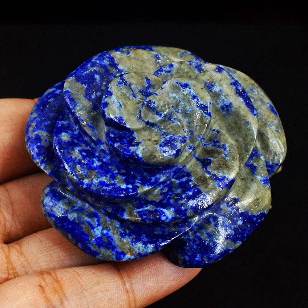 gemsmore:Genuine Blue Lapis Lazuli Carved Rose