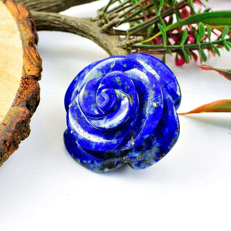 gemsmore:Genuine Blue Lapis Lazuli Carved Rose