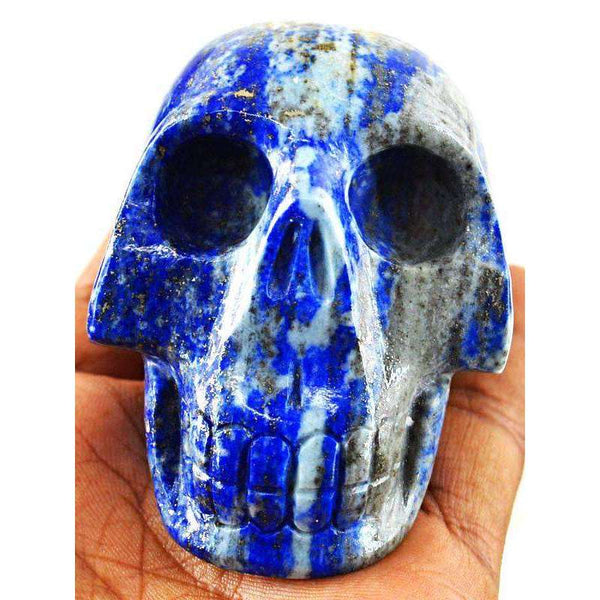 gemsmore:Genuine Blue Lapis Lazuli Carved Skull Gemstone