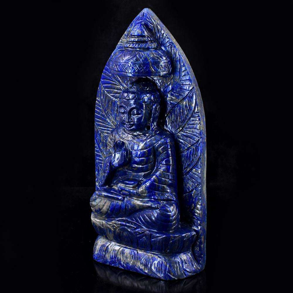 gemsmore:Genuine Blue Lapis Lazuli Hand Carved Buddha Idol