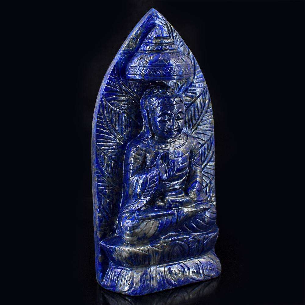 gemsmore:Genuine Blue Lapis Lazuli Hand Carved Buddha Idol