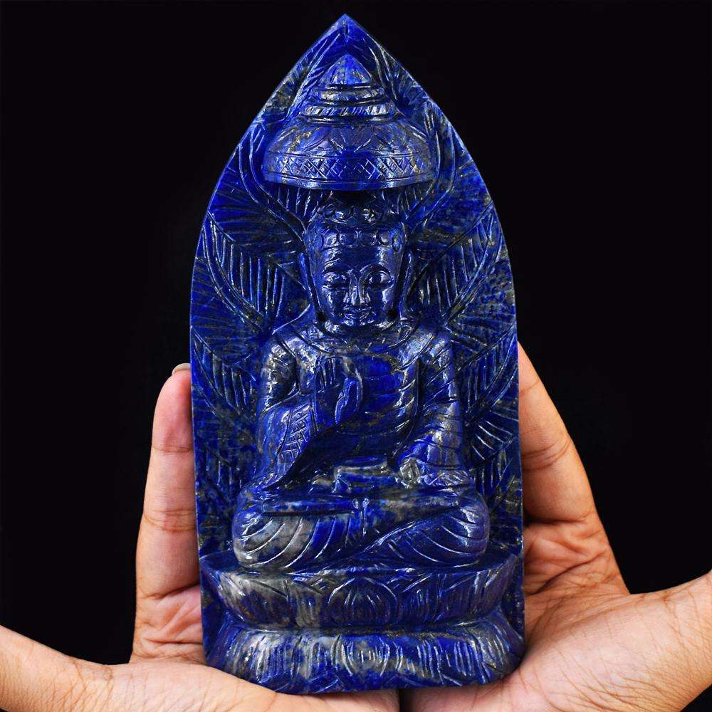 gemsmore:Genuine Blue Lapis Lazuli Hand Carved Buddha Idol