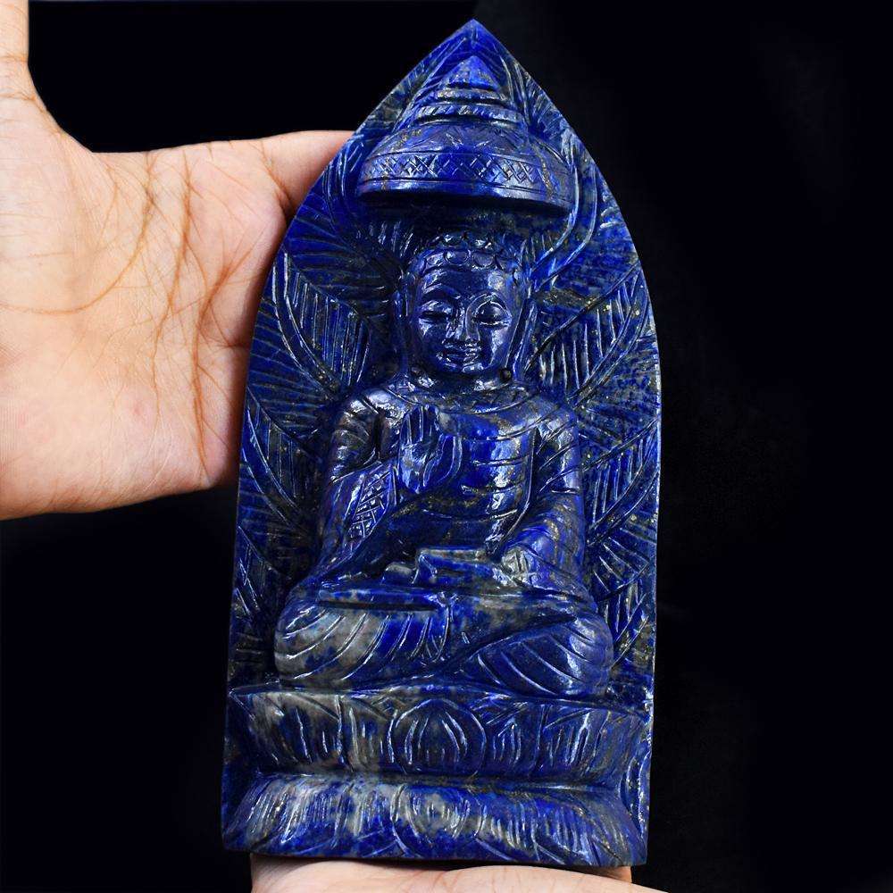 gemsmore:Genuine Blue Lapis Lazuli Hand Carved Buddha Idol