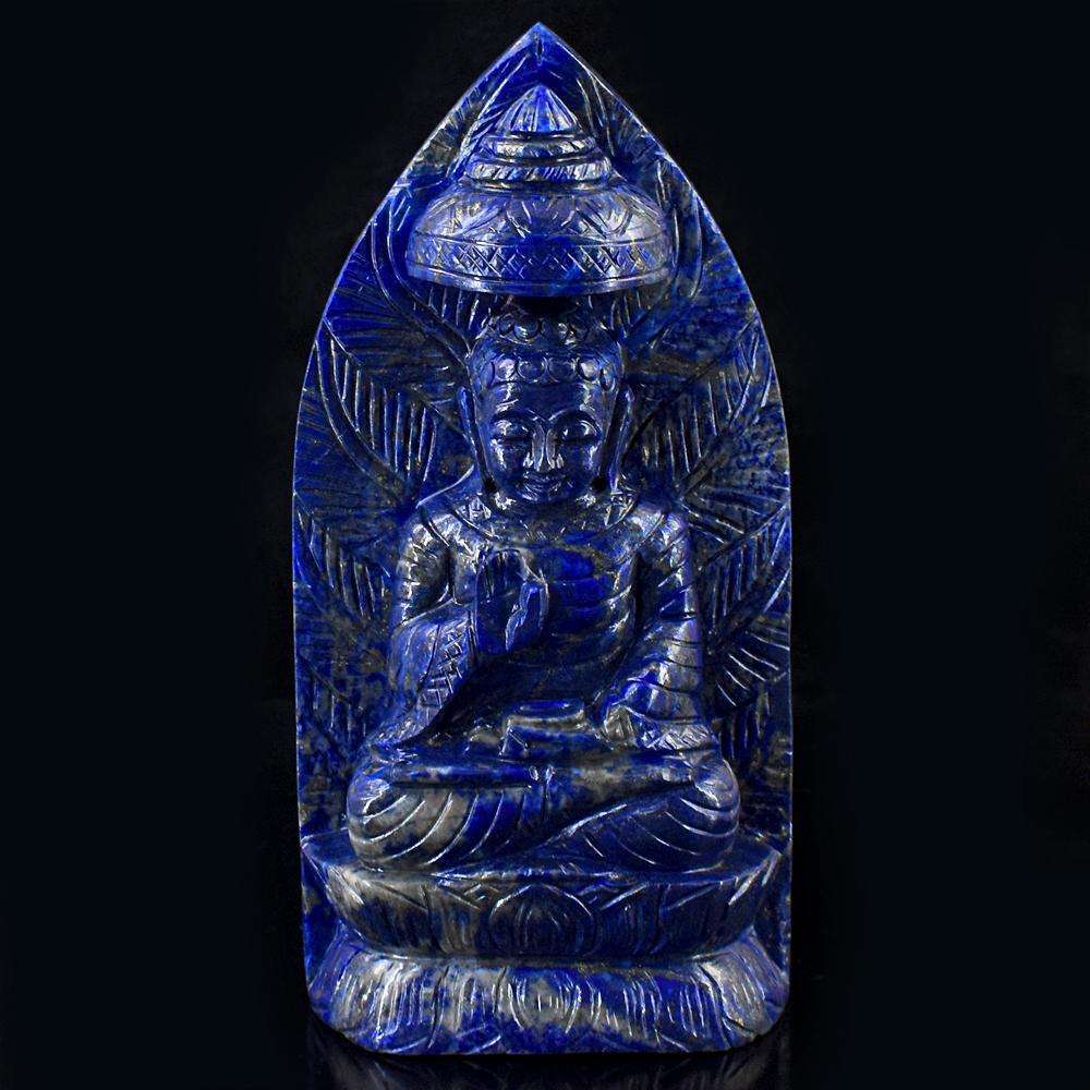 gemsmore:Genuine Blue Lapis Lazuli Hand Carved Buddha Idol