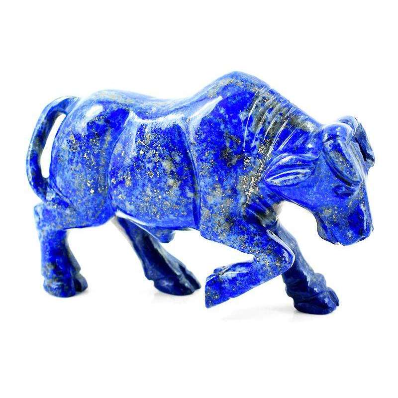 gemsmore:Genuine Blue Lapis Lazuli Hand Carved Bull - Beautiful Masterpiece