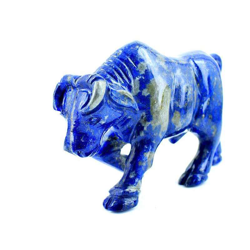 gemsmore:Genuine Blue Lapis Lazuli Hand Carved Bull - Beautiful Masterpiece