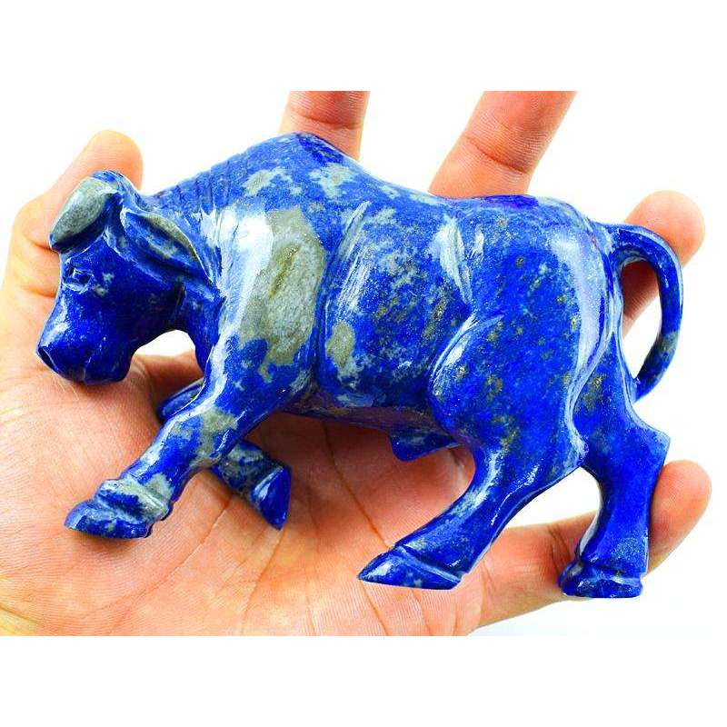 gemsmore:Genuine Blue Lapis Lazuli Hand Carved Bull - Beautiful Masterpiece