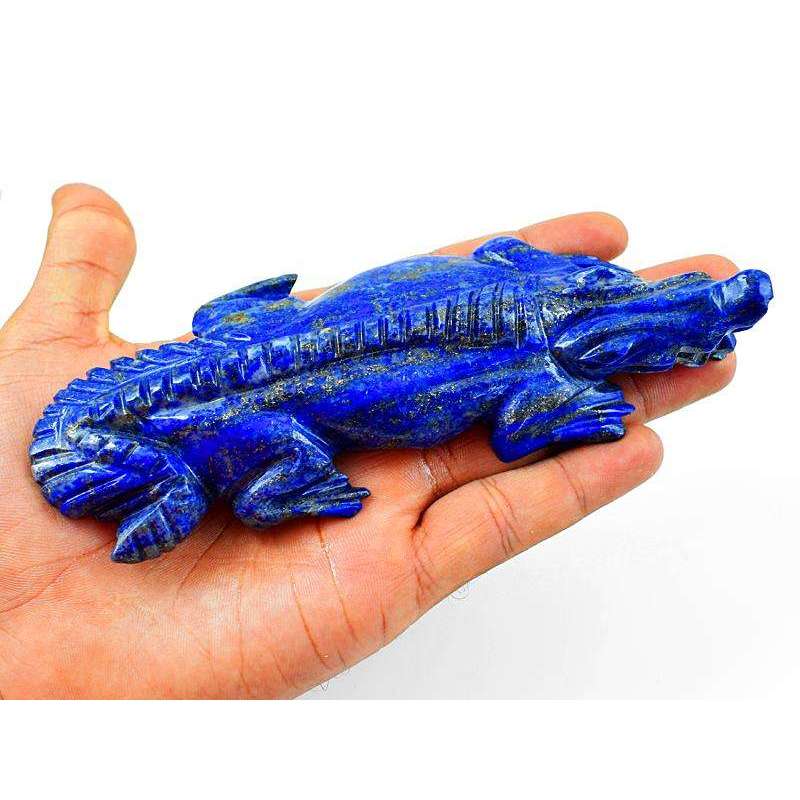 gemsmore:Genuine Blue Lapis Lazuli Hand Carved Crocodile