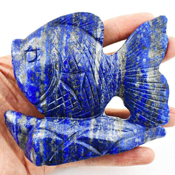gemsmore:Genuine Blue Lapis Lazuli Hand Carved Fish