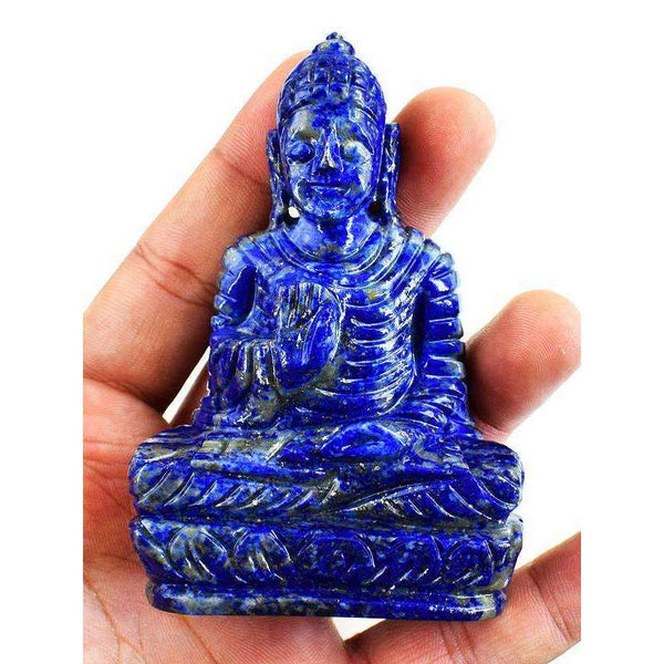 gemsmore:Genuine Blue Lapis Lazuli Hand Carved Lord Buddha Idol