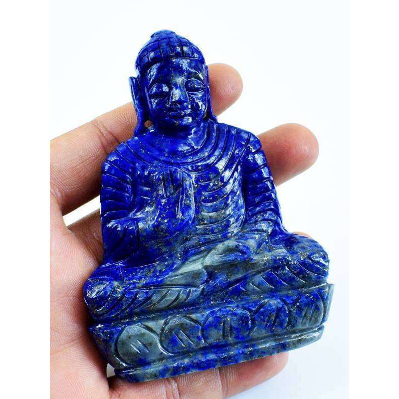 gemsmore:Genuine Blue Lapis Lazuli Hand Carved Lord Buddha Idol