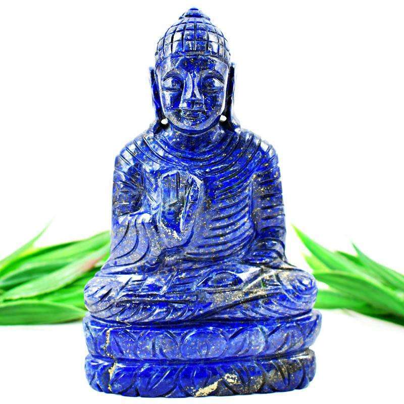 gemsmore:Genuine Blue Lapis Lazuli Hand Carved Lord Buddha Idol