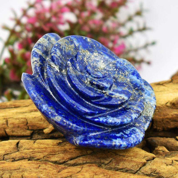gemsmore:Genuine Blue Lapis Lazuli Hand Carved Rose
