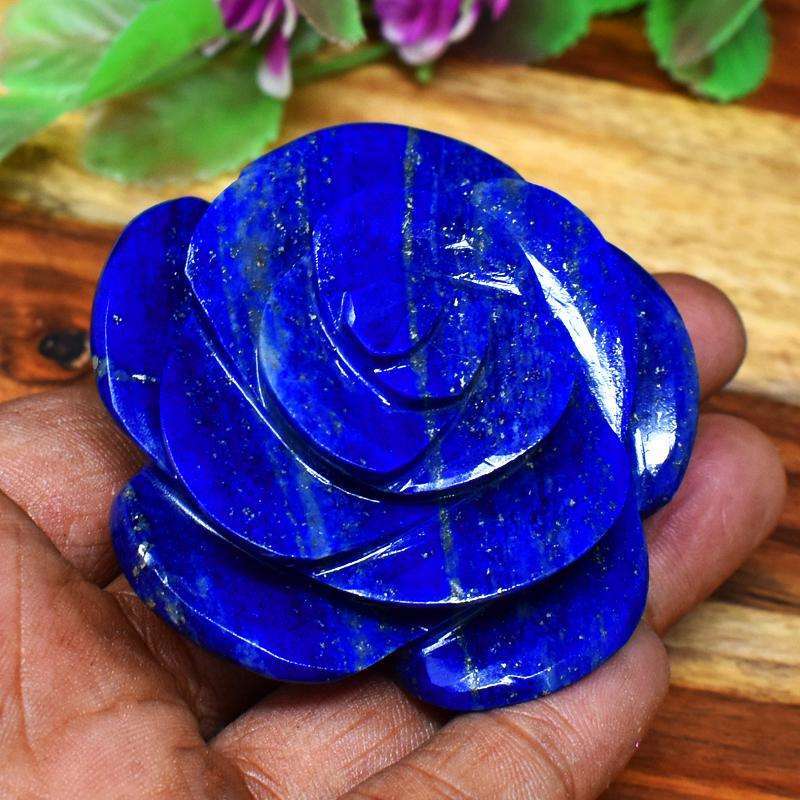 gemsmore:Genuine Blue Lapis Lazuli Hand Carved Rose Gemstone