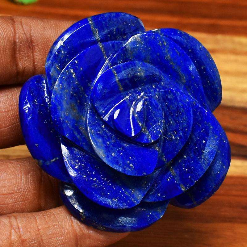 gemsmore:Genuine Blue Lapis Lazuli Hand Carved Rose Gemstone