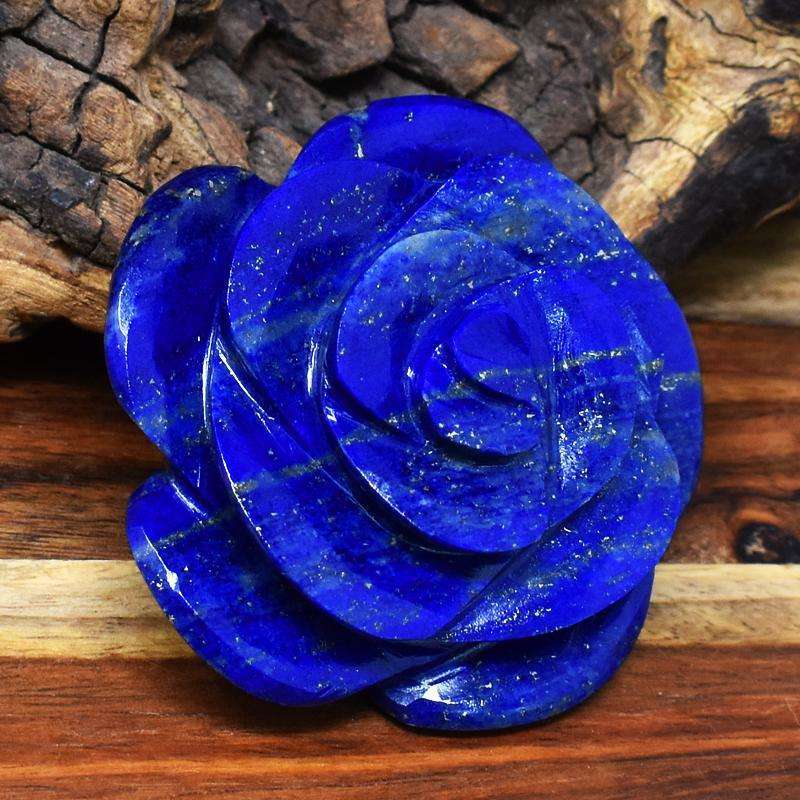 gemsmore:Genuine Blue Lapis Lazuli Hand Carved Rose Gemstone