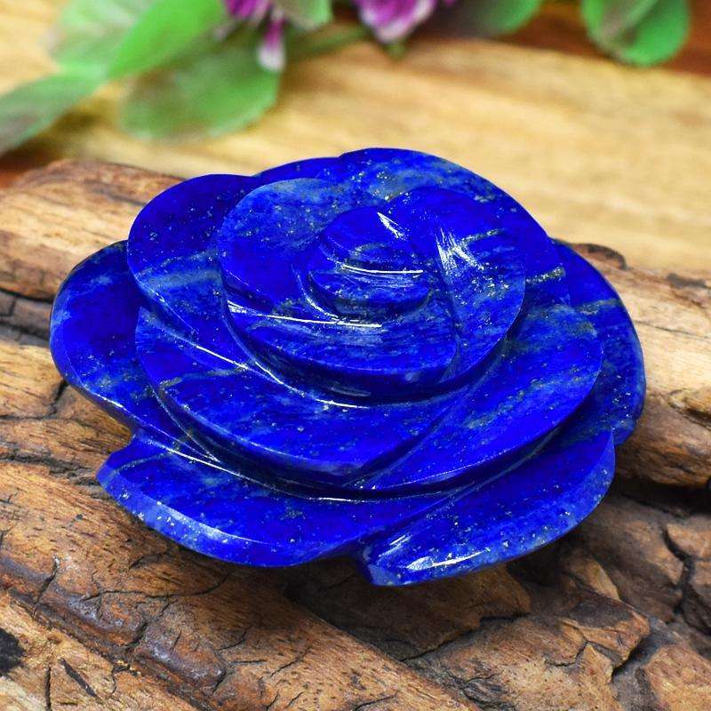 gemsmore:Genuine Blue Lapis Lazuli Hand Carved Rose Gemstone