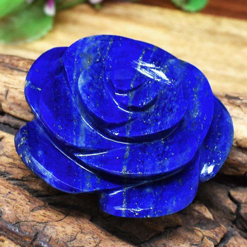 gemsmore:Genuine Blue Lapis Lazuli Hand Carved Rose Gemstone