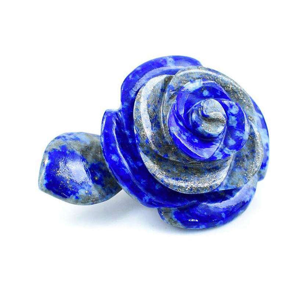 gemsmore:Genuine Blue Lapis Lazuli Hand Carved Rose With Leaf