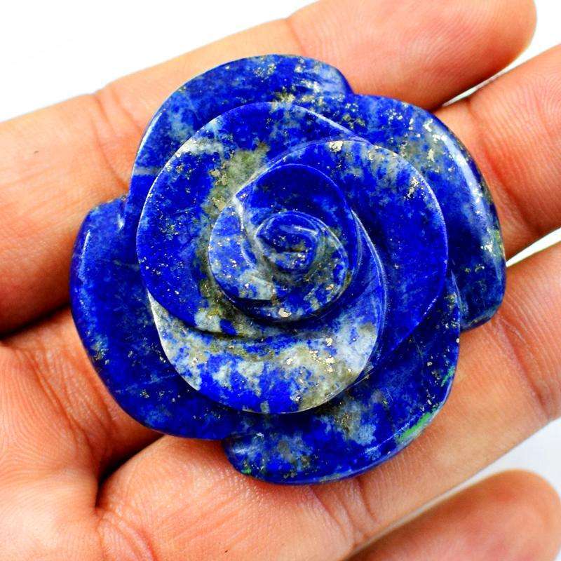 gemsmore:Genuine Blue Lapis Lazuli Hand Carved Rose