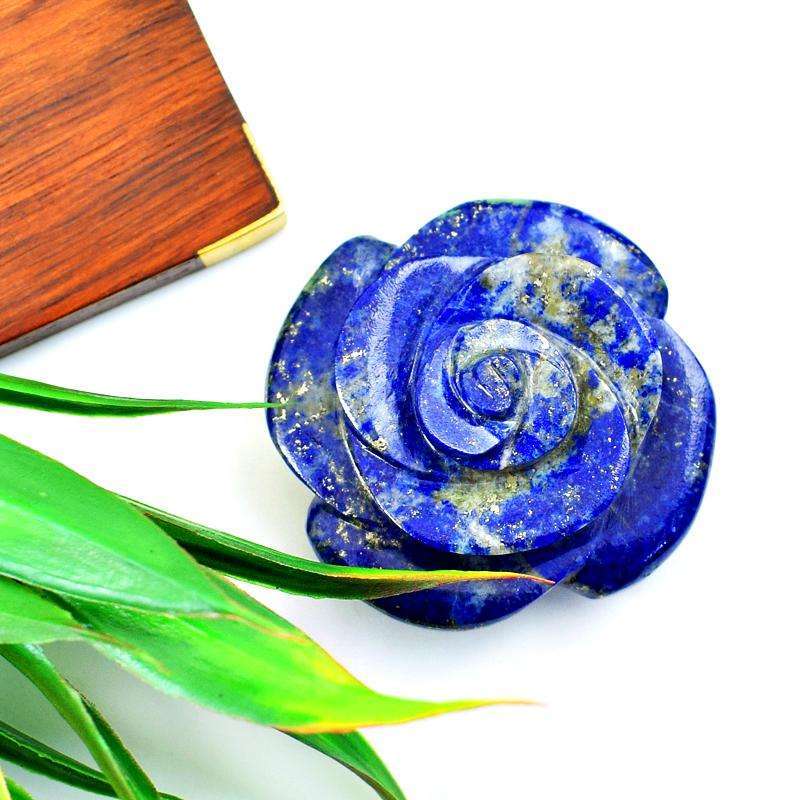 gemsmore:Genuine Blue Lapis Lazuli Hand Carved Rose