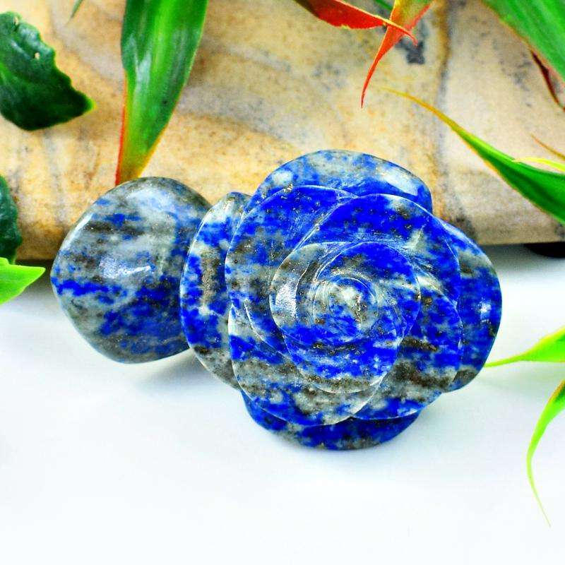 gemsmore:Genuine Blue Lapis Lazuli Hand Carved Rose