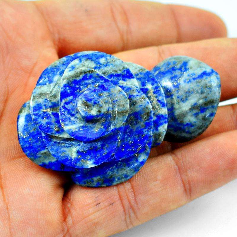 gemsmore:Genuine Blue Lapis Lazuli Hand Carved Rose