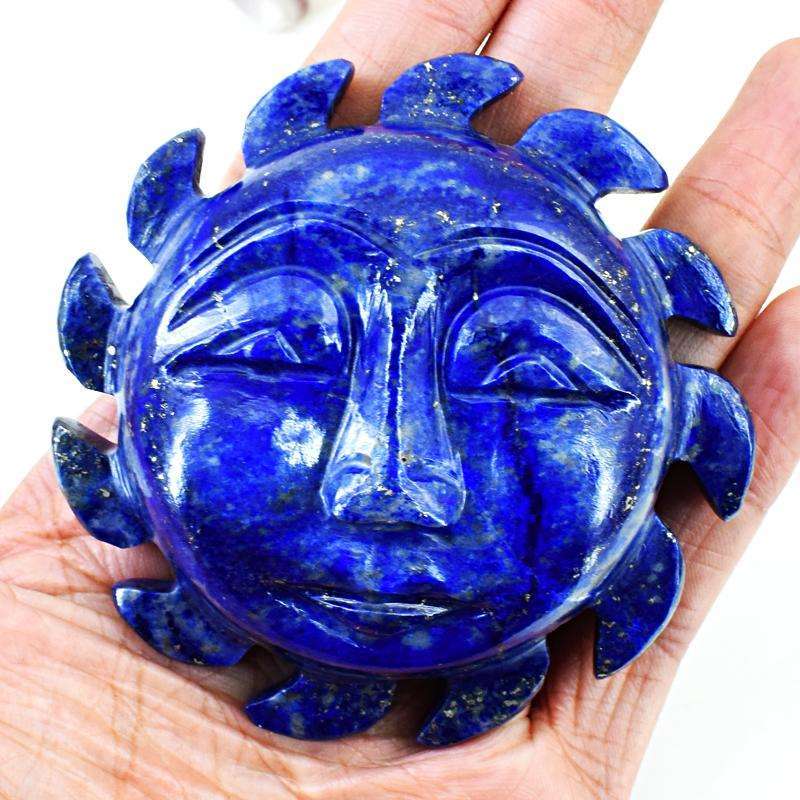 gemsmore:Genuine Blue Lapis Lazuli Hand Carved Sun Face