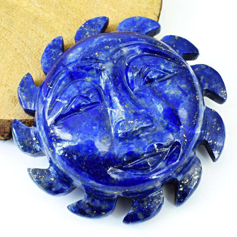 gemsmore:Genuine Blue Lapis Lazuli Hand Carved Sun Face
