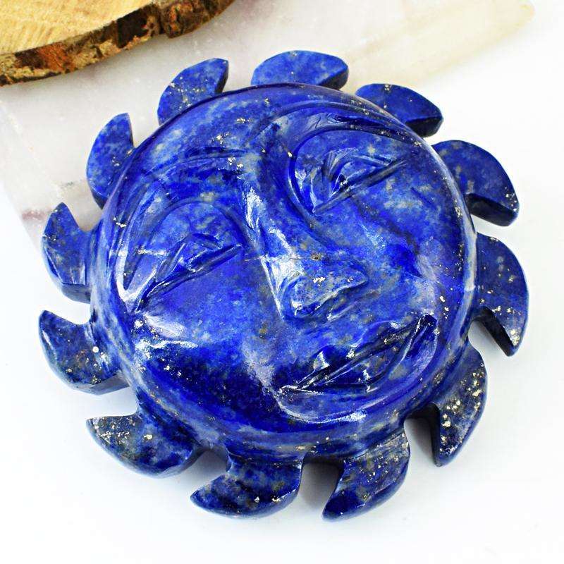 gemsmore:Genuine Blue Lapis Lazuli Hand Carved Sun Face