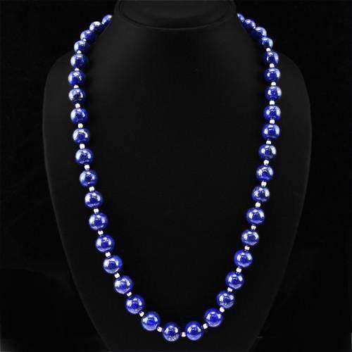 gemsmore:Genuine Blue Lapis Lazuli Round Beads Necklace