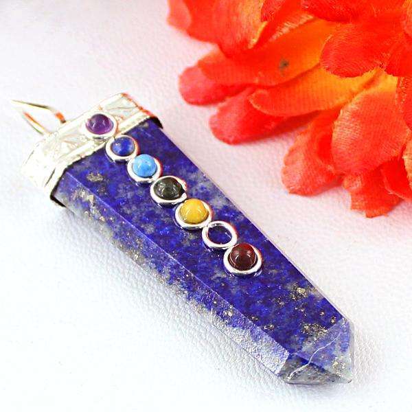 gemsmore:Genuine Blue Lapis Lazuli Seven Chakra Healing Wand Pendant