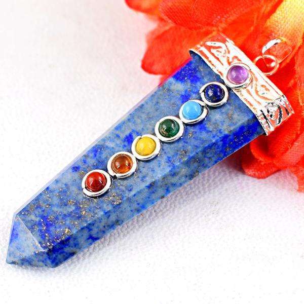 gemsmore:Genuine Blue Lapis Lazuli Seven Chakra Healing Wand Pendant