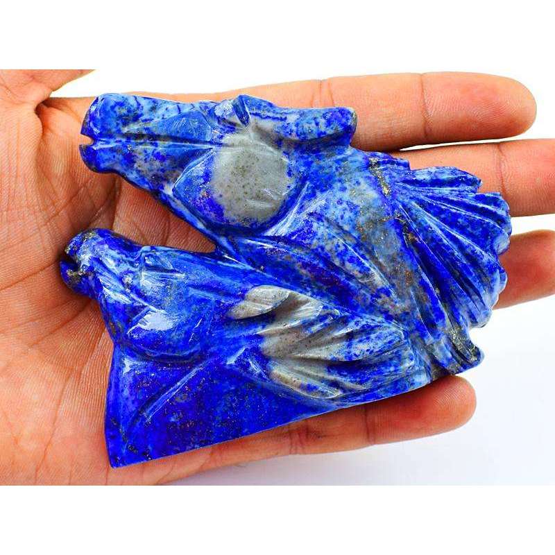 gemsmore:Genuine Blue Lapis Lazuli Twin Horse Bust