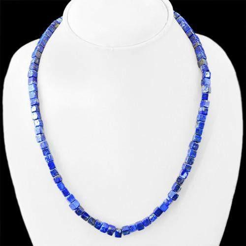 gemsmore:Genuine Blue Lapis Lazuli Untreated Beads Necklace