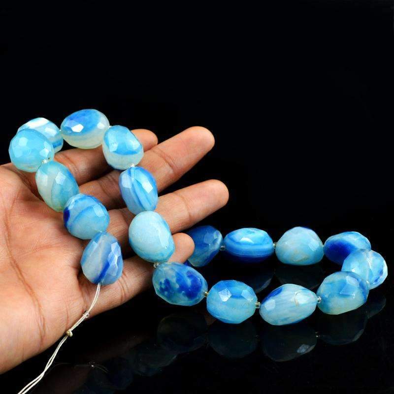 gemsmore:Genuine Blue Onyx Beads Strand Natural Faceted Drilled