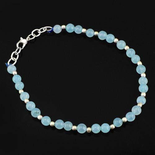 gemsmore:Genuine Blue Onyx Round Beads Bracelet