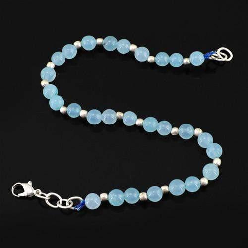gemsmore:Genuine Blue Onyx Round Beads Bracelet