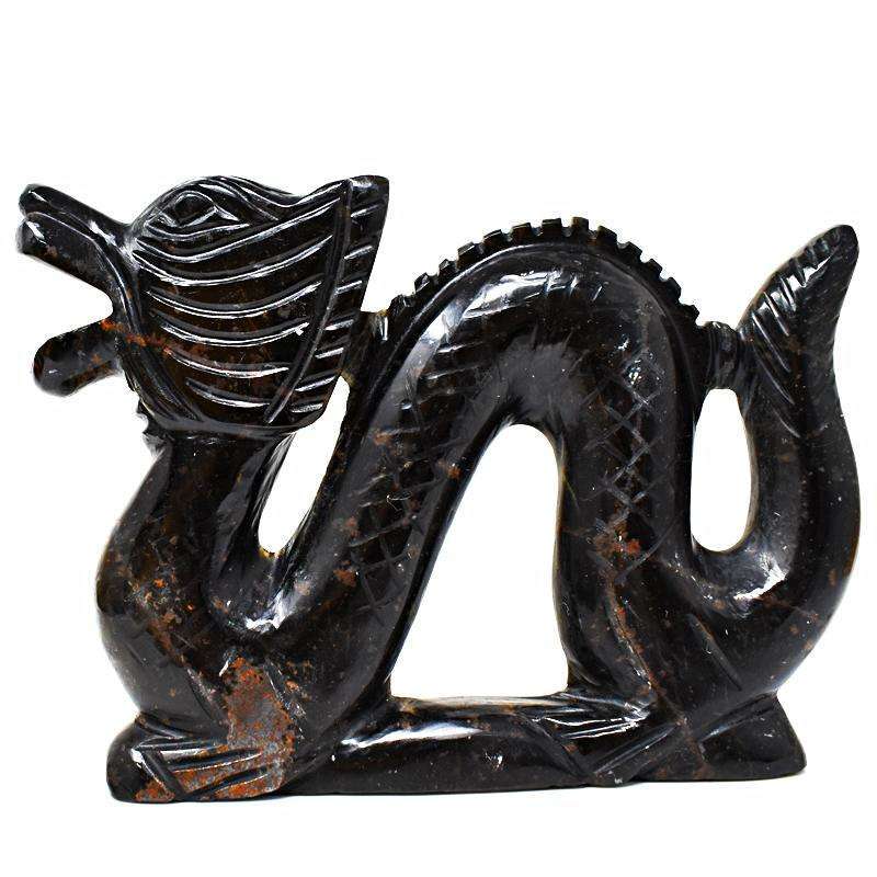 gemsmore:Genuine Blue Power Tiger Eye Carved Dragon