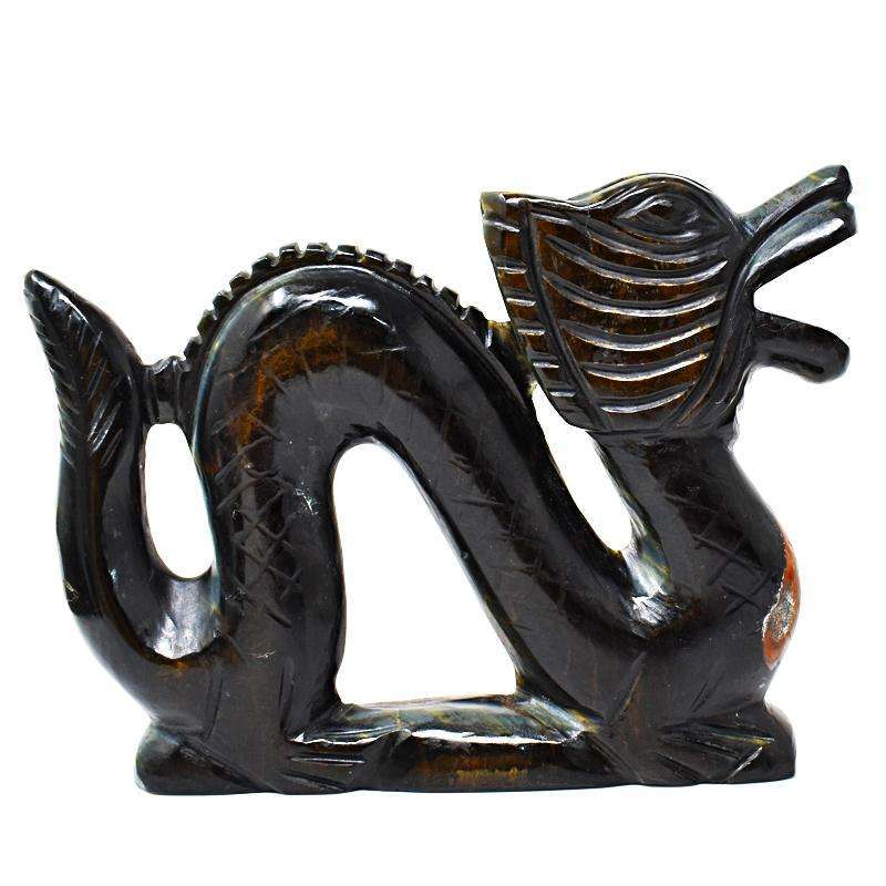 gemsmore:Genuine Blue Power Tiger Eye Carved Dragon