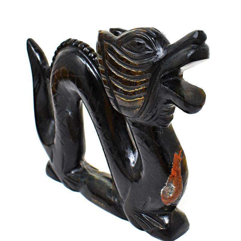 gemsmore:Genuine Blue Power Tiger Eye Carved Dragon