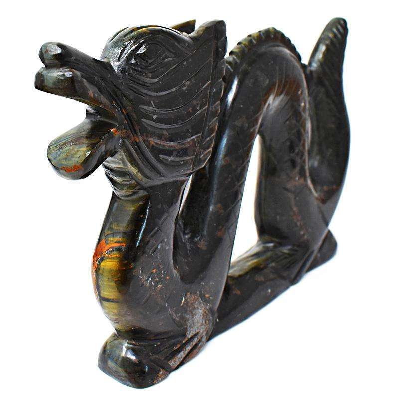 gemsmore:Genuine Blue Power Tiger Eye Carved Dragon