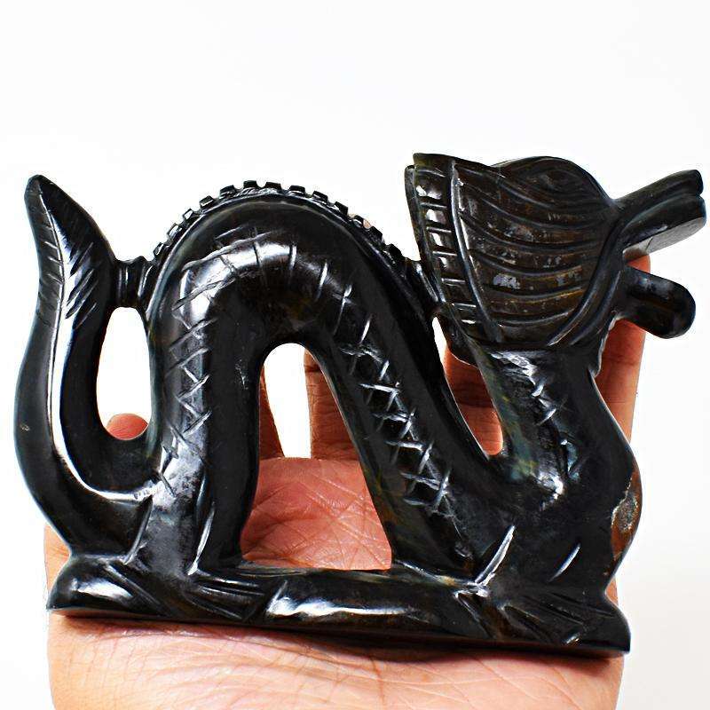 gemsmore:Genuine Blue Power Tiger Eye Carved Dragon