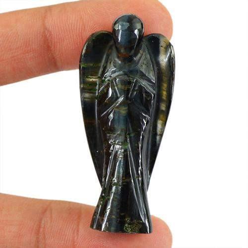 gemsmore:Genuine Blue Power Tiger Eye Carved Healing Angel Gemstone