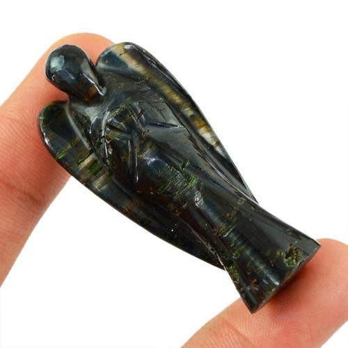 gemsmore:Genuine Blue Power Tiger Eye Carved Healing Angel Gemstone