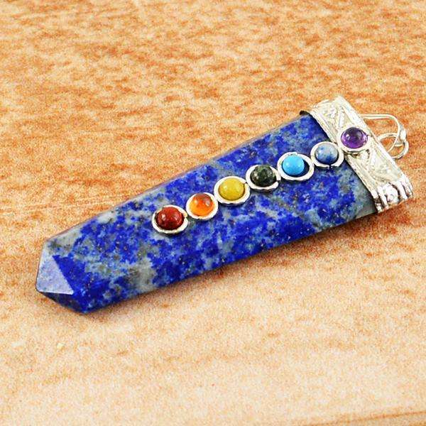 gemsmore:Genuine Blue Seven Chakra Lapis Lazuli Healing Wand Pendant