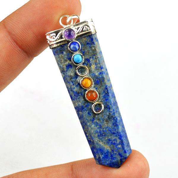 gemsmore:Genuine Blue Seven Chakra Lapis Lazuli Healing Wand Pendant