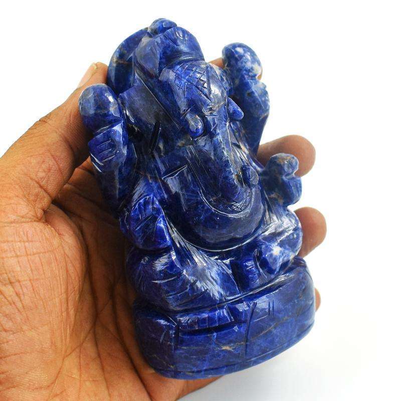 gemsmore:Genuine Blue Sodalite Carved Ganesha Idol - healing Crystals