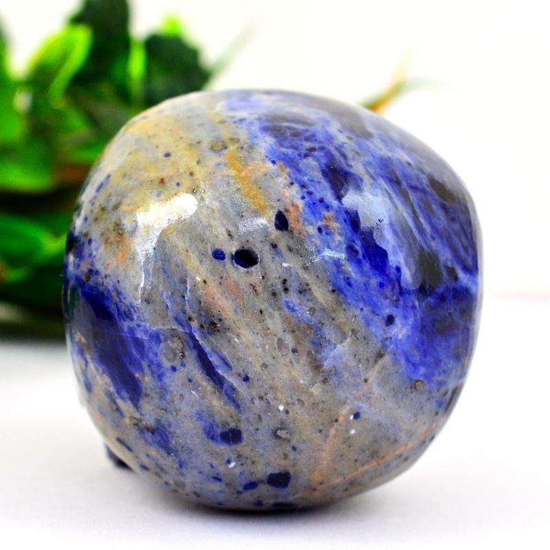 gemsmore:Genuine Blue Sodalite Carved Gemstone Human Skull