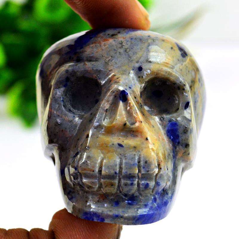 gemsmore:Genuine Blue Sodalite Carved Gemstone Human Skull
